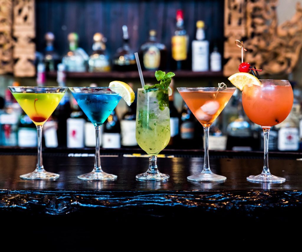 Different cocktails served at a mobile bar.